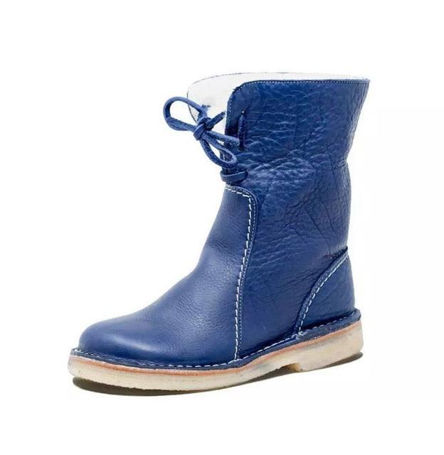Dames Leren Winterlaarzen met Bontvoering – Warme Halfhoge Boots