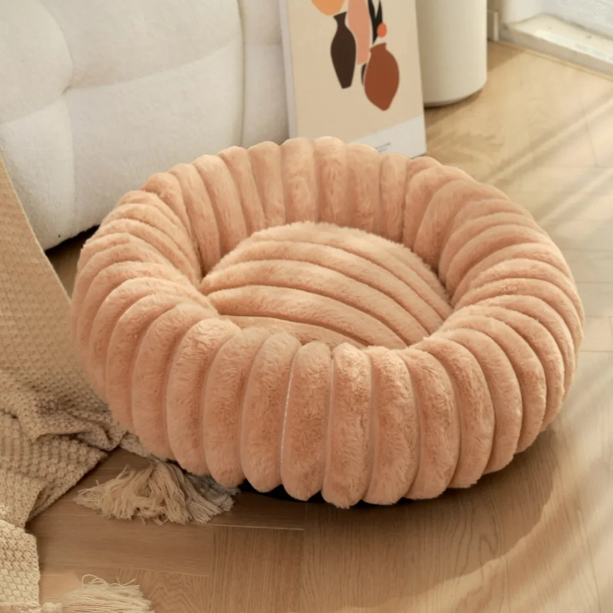 Corduroy Donut Hondenmand & Kattenmand – Zachte Fluffy Huisdiermand