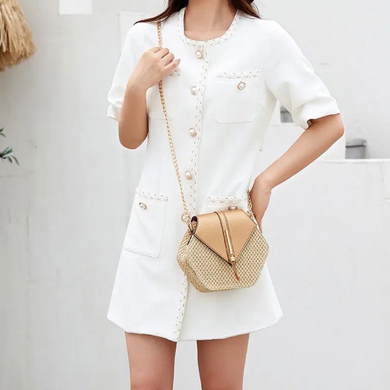 Dames Schoudertas van Riet met Leren Accent – Zomers, Licht & Elegant