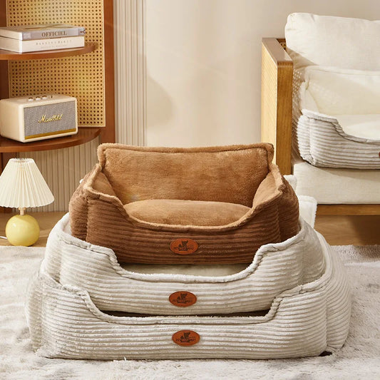 Corduroy Hondenmand & Kattenmand – Zachte Fluffy Huisdiermand met Hoge Randen