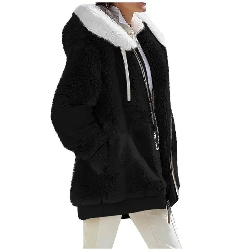 Oversized Teddy Jas met Capuchon – Warme Dames Winterjas met Zakken