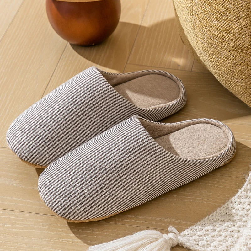 Unisex Gestreepte Pantoffels – Comfortabele Huisschoenen met Antislip Zool