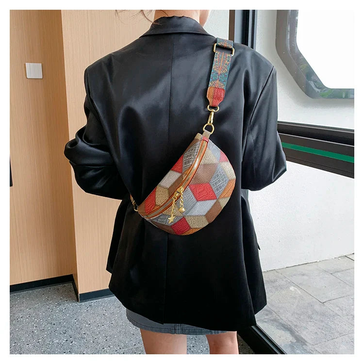 Kleurrijke Patchwork Crossbody Heuptas – Trendy Schoudertas met Uniek Design