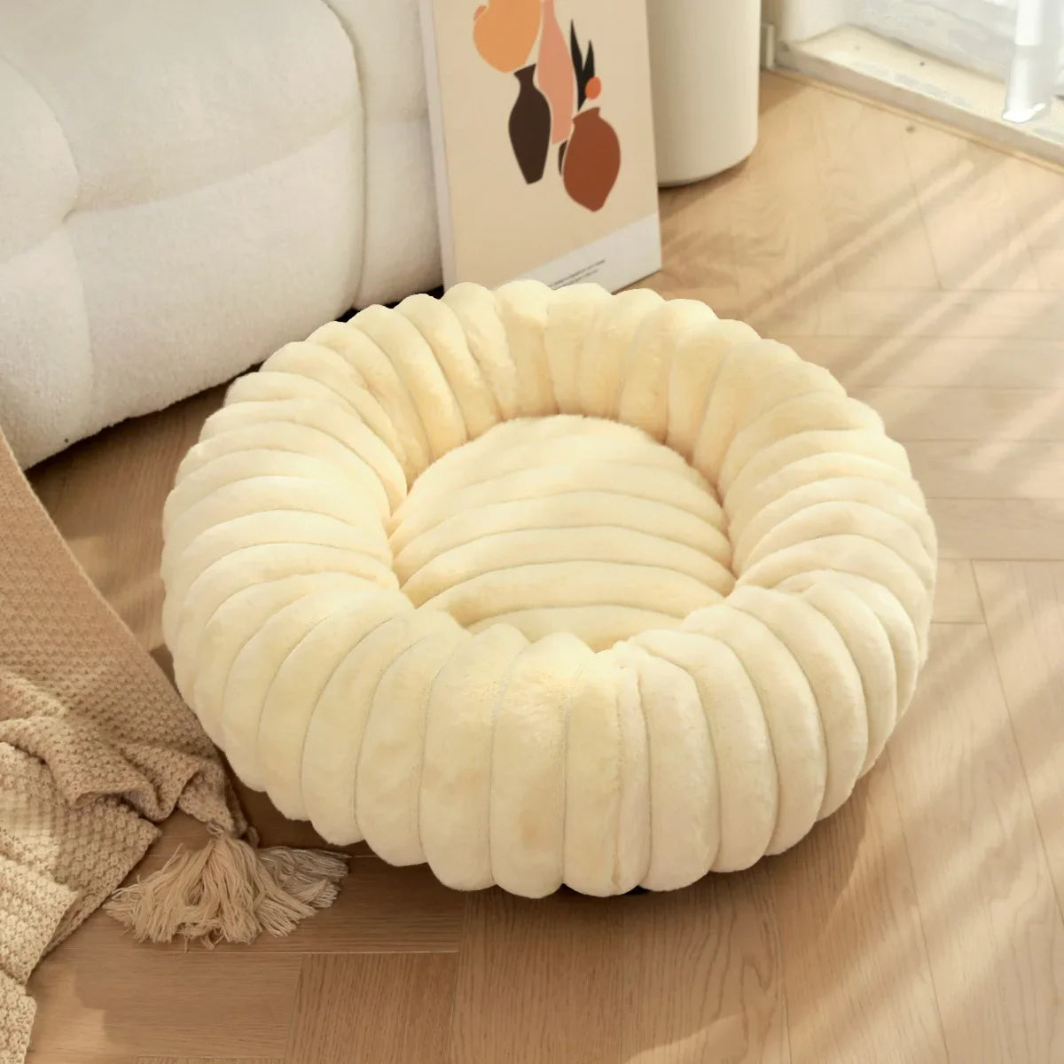 Corduroy Donut Hondenmand & Kattenmand – Zachte Fluffy Huisdiermand