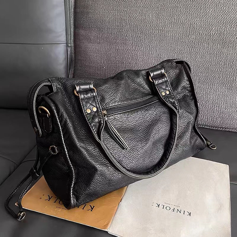 Luxe Zwarte Leren Handtas Dames – Tijdloos Design & Ruime Schoudertas