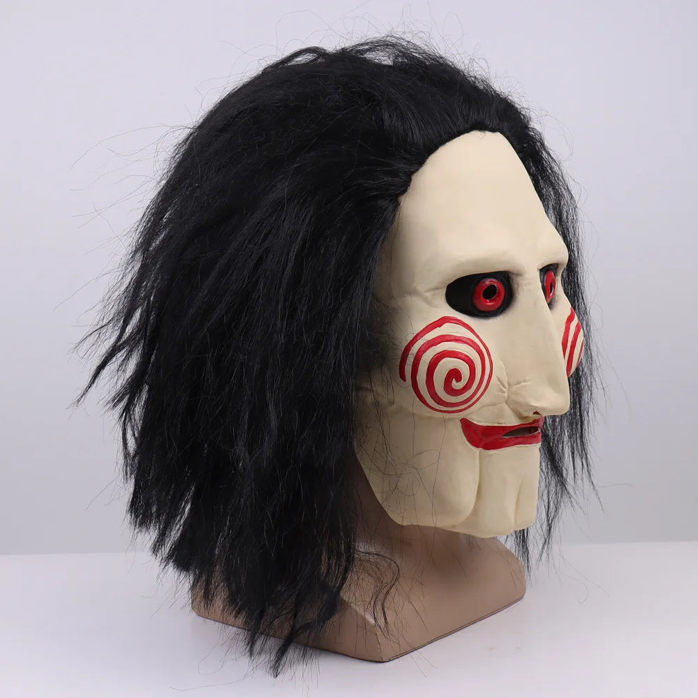 Billy The Puppet Mask – Griezelig Halloween Masker met Rode Wangen & Zwart Haar