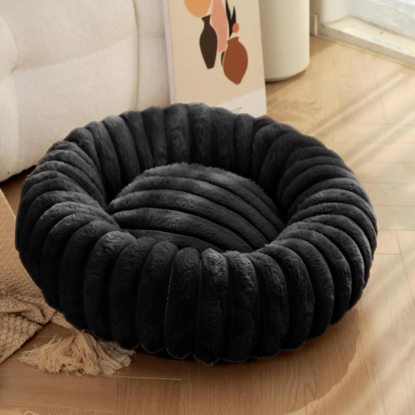 Corduroy Donut Hondenmand & Kattenmand – Zachte Fluffy Huisdiermand
