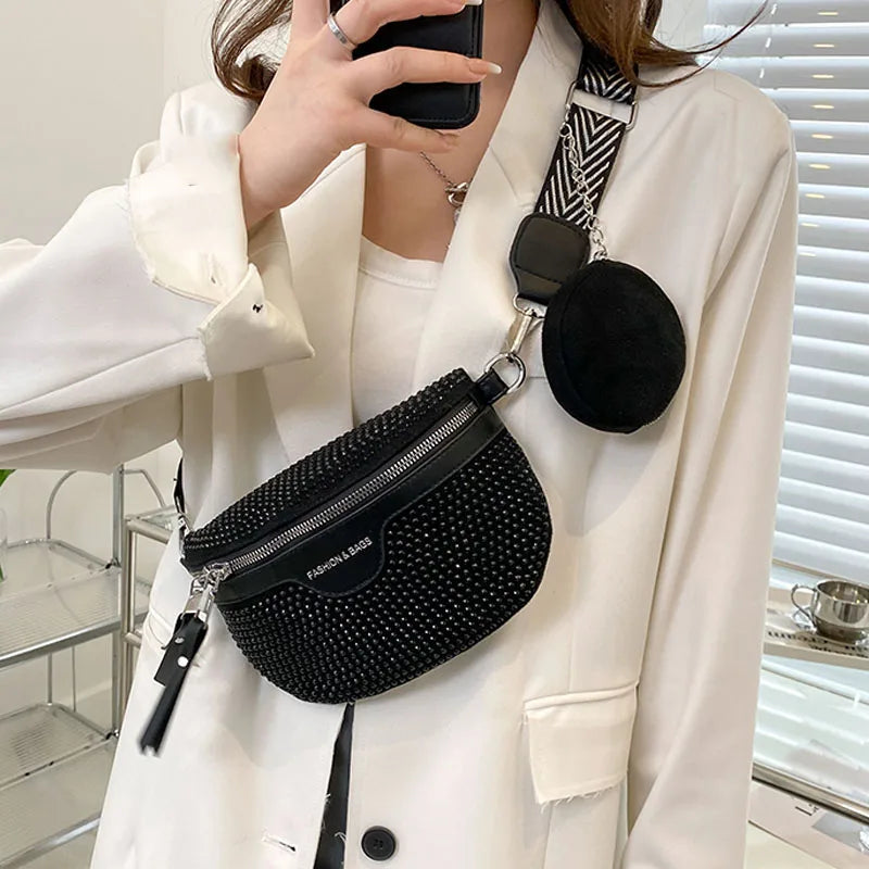Chique Crossbody Heuptas met Studs – Luxe Schoudertas met Extra Pouch