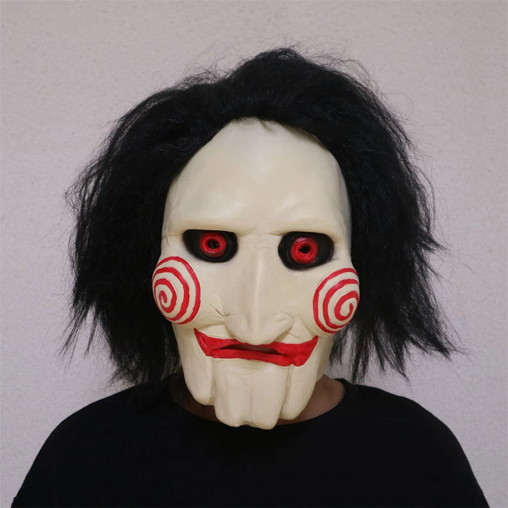 Billy The Puppet Mask – Griezelig Halloween Masker met Rode Wangen & Zwart Haar