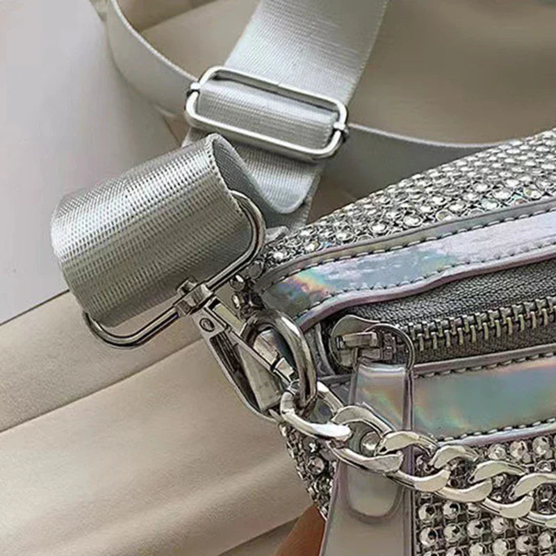 Glitter Schoudertas & Heuptas โ Zilver | Dames Crossbody Bag