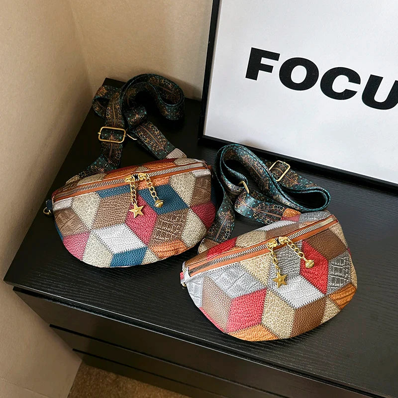 Kleurrijke Patchwork Crossbody Heuptas – Trendy Schoudertas met Uniek Design