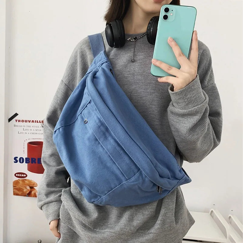 Unisex Canvas Heuptas XL β Ruime Crossbody Tas met Verstelbare Band