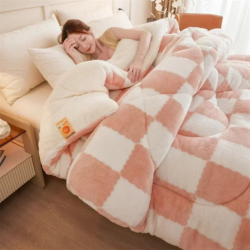 Geruite Winterdeken – Zachte Fleece Plaid in Warm Blokpatroon