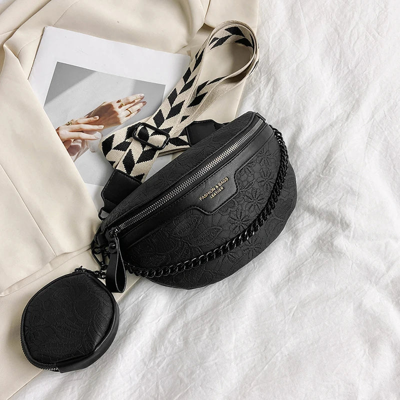 Trendy Crossbody Schoudertas – Fashion Heuptas met Ketting & Extra Pouch