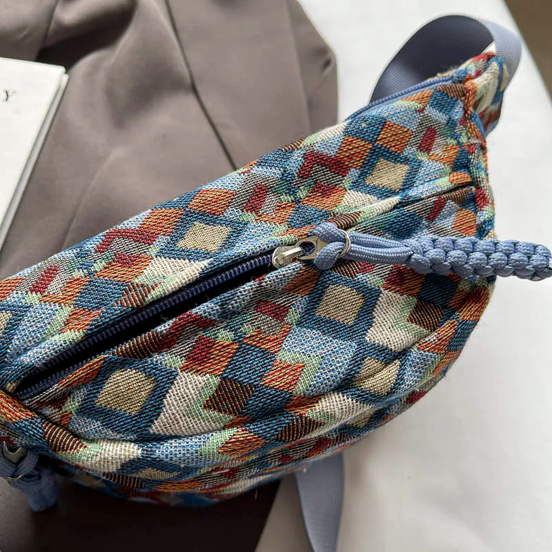 Geometrische Crossbody Bananentas – Stijlvolle Heuptas met Uniek Patroon