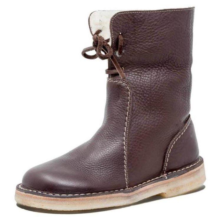Dames Leren Winterlaarzen met Bontvoering – Warme Halfhoge Boots