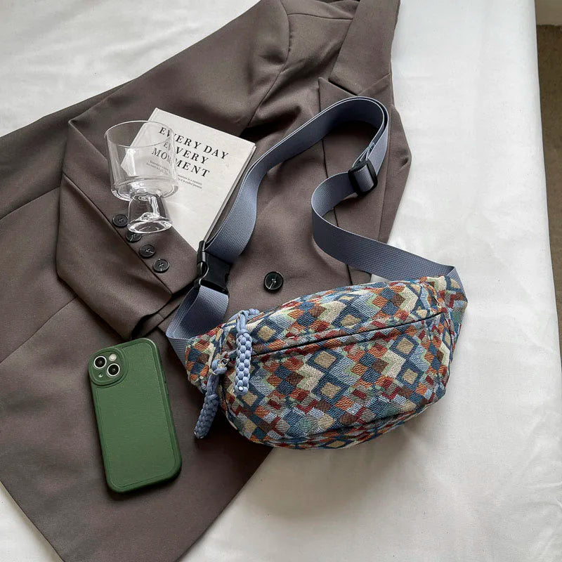 Geometrische Crossbody Bananentas – Stijlvolle Heuptas met Uniek Patroon