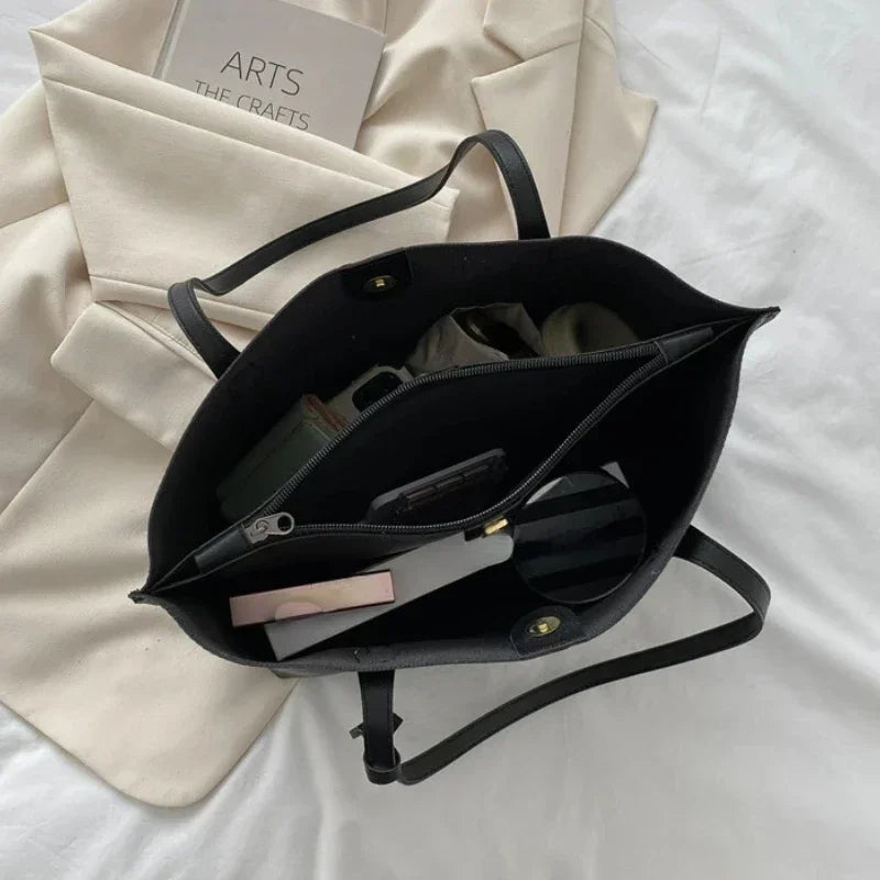 Leren Tote Bag Dames – Grote PU Leren Schoudertas | Vintage Handtas voor Werk en Dagelijks Gebruik