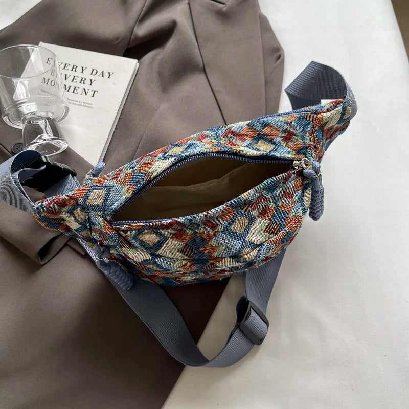 Geometrische Crossbody Bananentas – Stijlvolle Heuptas met Uniek Patroon
