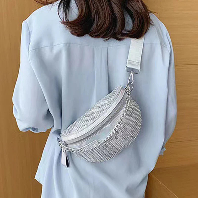 Glitter Schoudertas & Heuptas โ Zilver | Dames Crossbody Bag