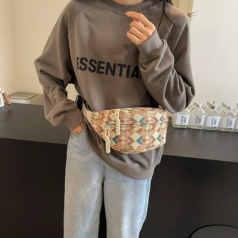 Geometrische Crossbody Bananentas – Stijlvolle Heuptas met Uniek Patroon