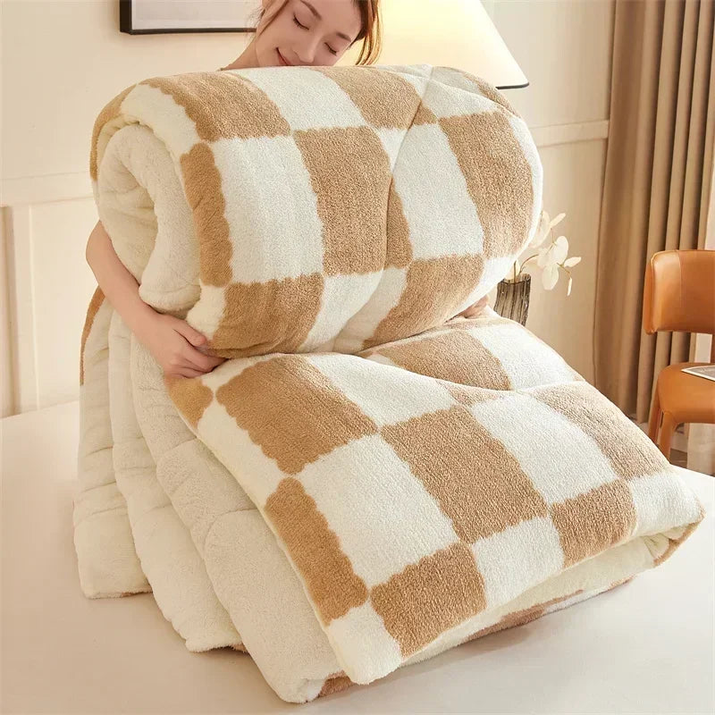 Geruite Winterdeken – Zachte Fleece Plaid in Warm Blokpatroon