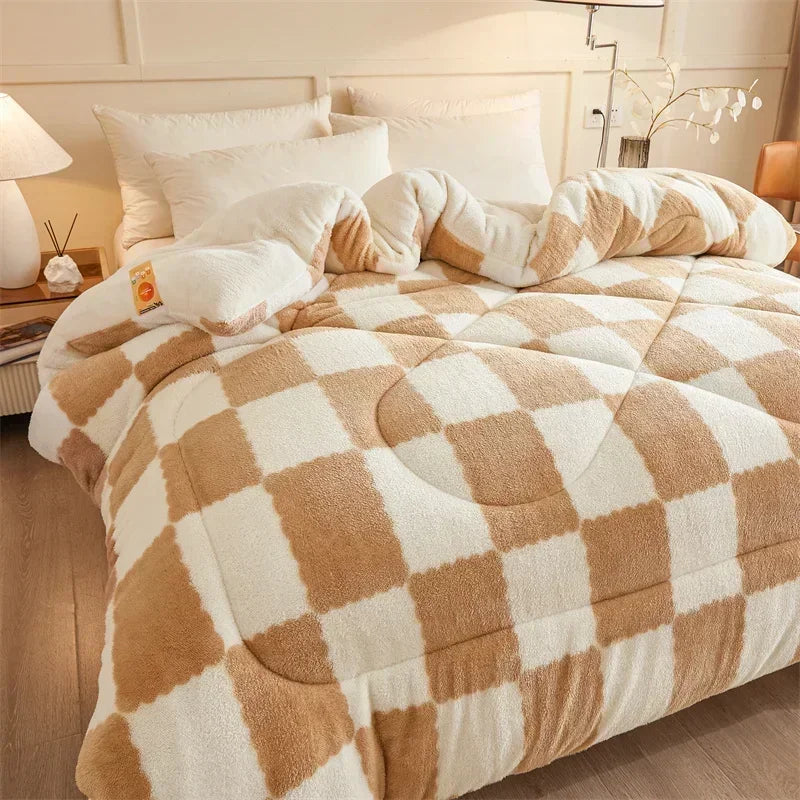 Geruite Winterdeken – Zachte Fleece Plaid in Warm Blokpatroon