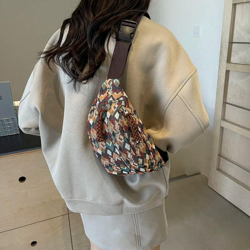 Geometrische Crossbody Bananentas – Stijlvolle Heuptas met Uniek Patroon