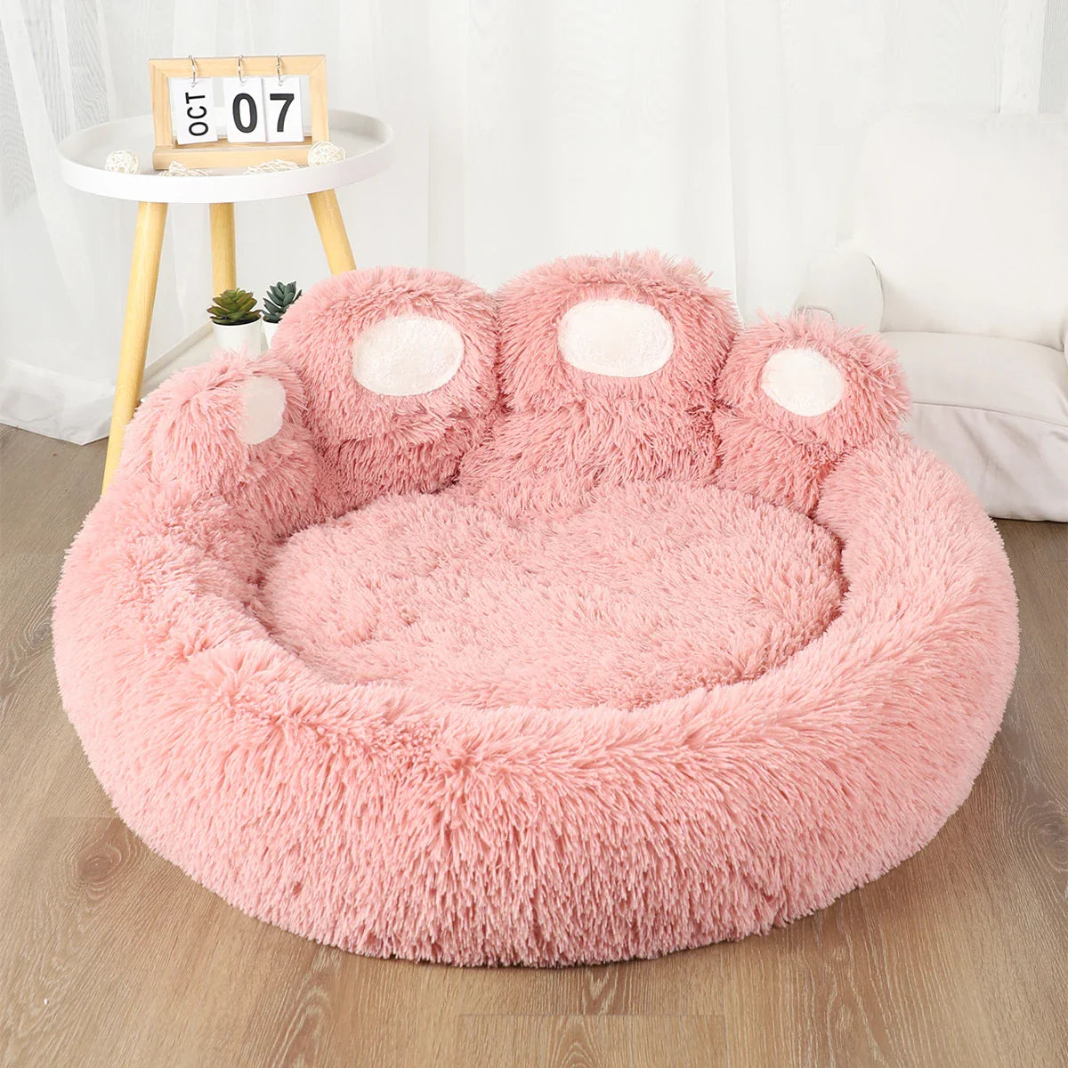 Hondenbed Pootafdruk – Fluffy Rond Ligbed met Anti-Slip Bodem voor Honden en Katten
