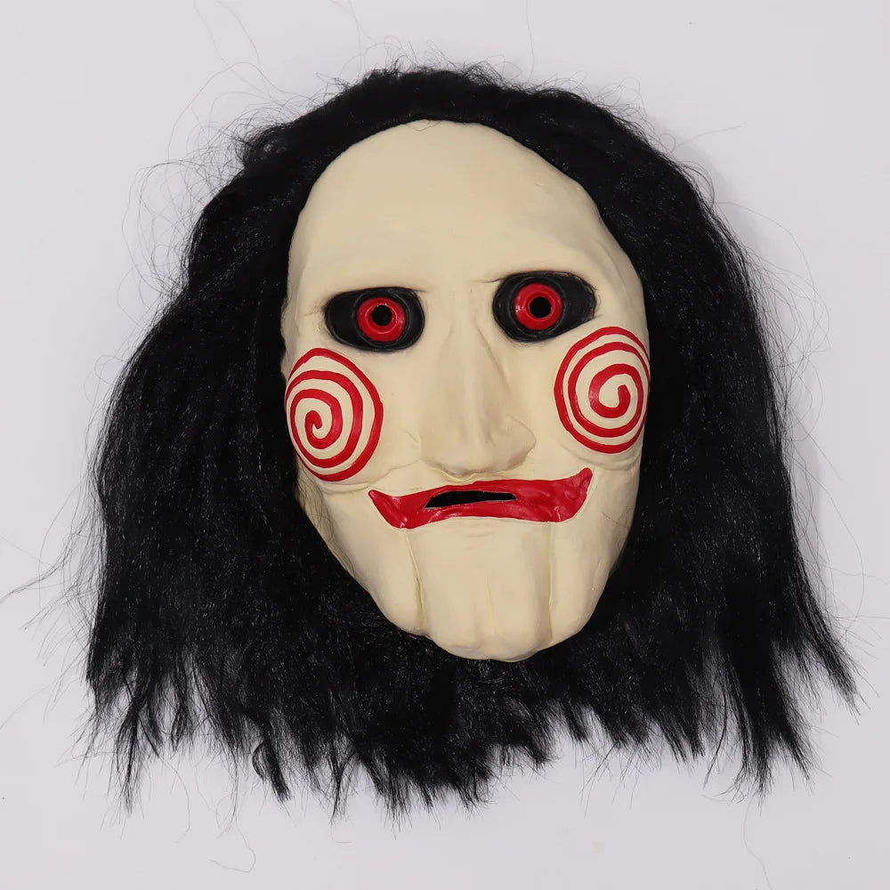 Billy The Puppet Mask – Griezelig Halloween Masker met Rode Wangen & Zwart Haar