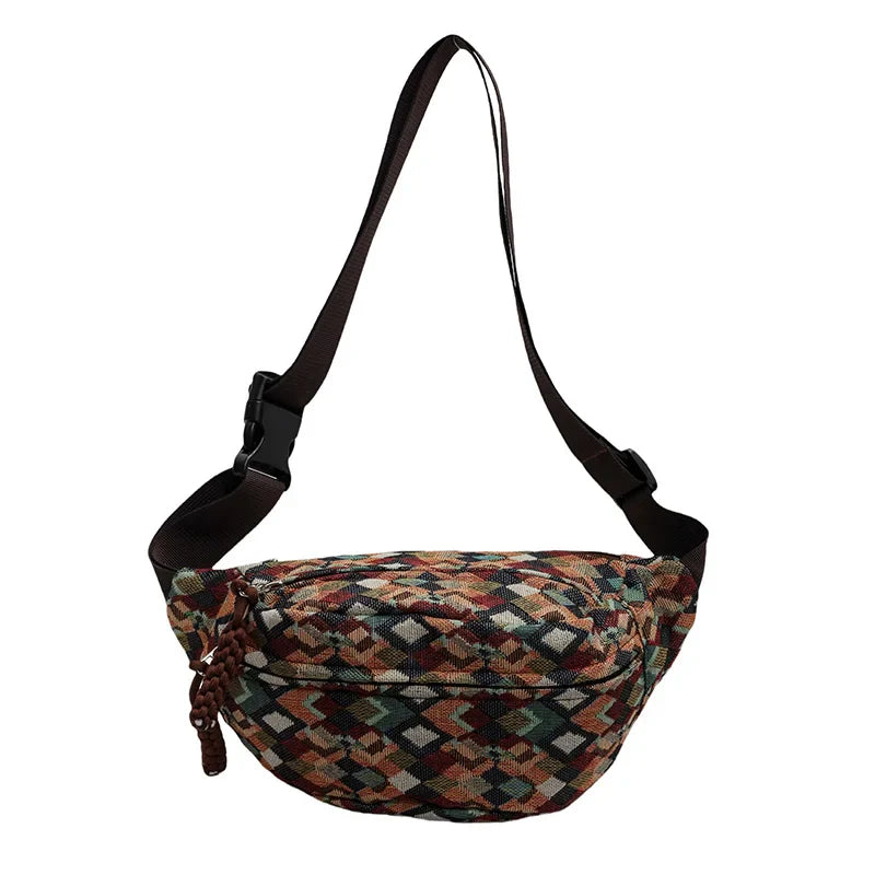 Geometrische Crossbody Bananentas – Stijlvolle Heuptas met Uniek Patroon