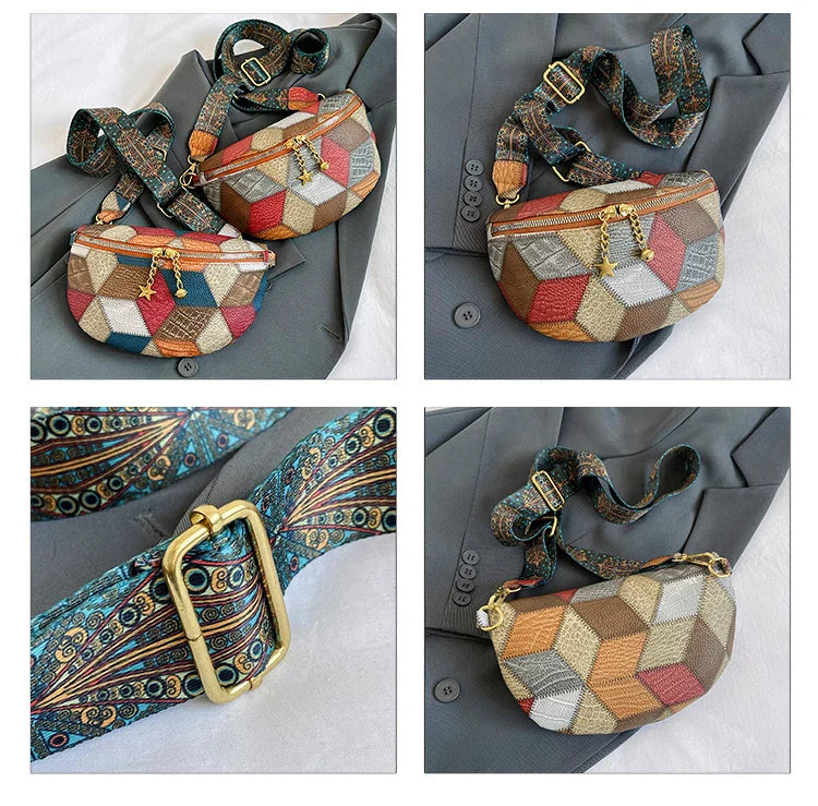 Kleurrijke Patchwork Crossbody Heuptas – Trendy Schoudertas met Uniek Design