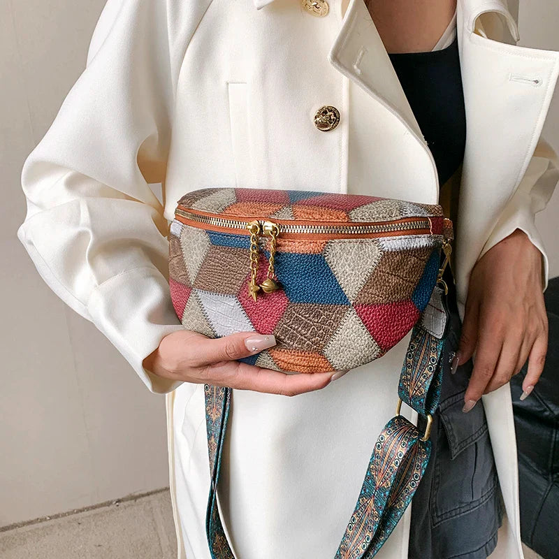 Kleurrijke Patchwork Crossbody Heuptas – Trendy Schoudertas met Uniek Design