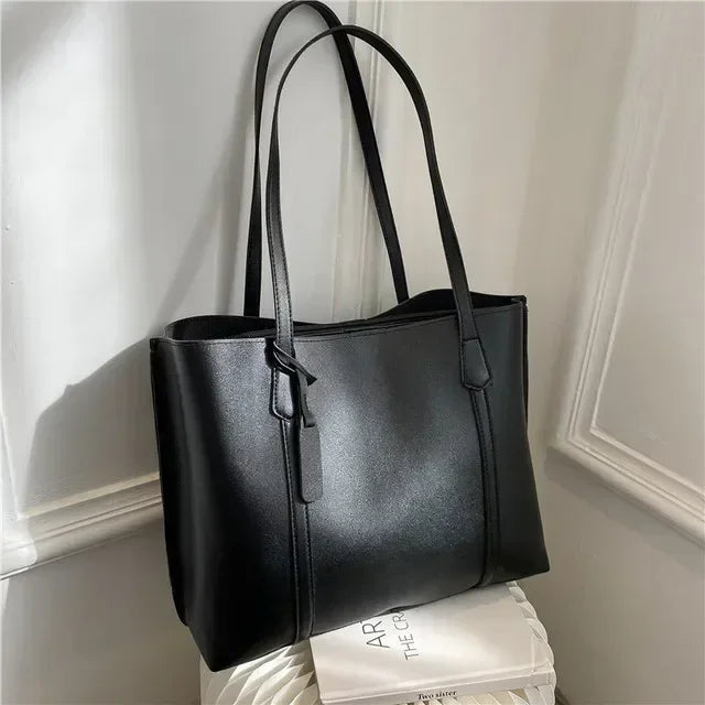 Leren Tote Bag Dames – Grote PU Leren Schoudertas | Vintage Handtas voor Werk en Dagelijks Gebruik