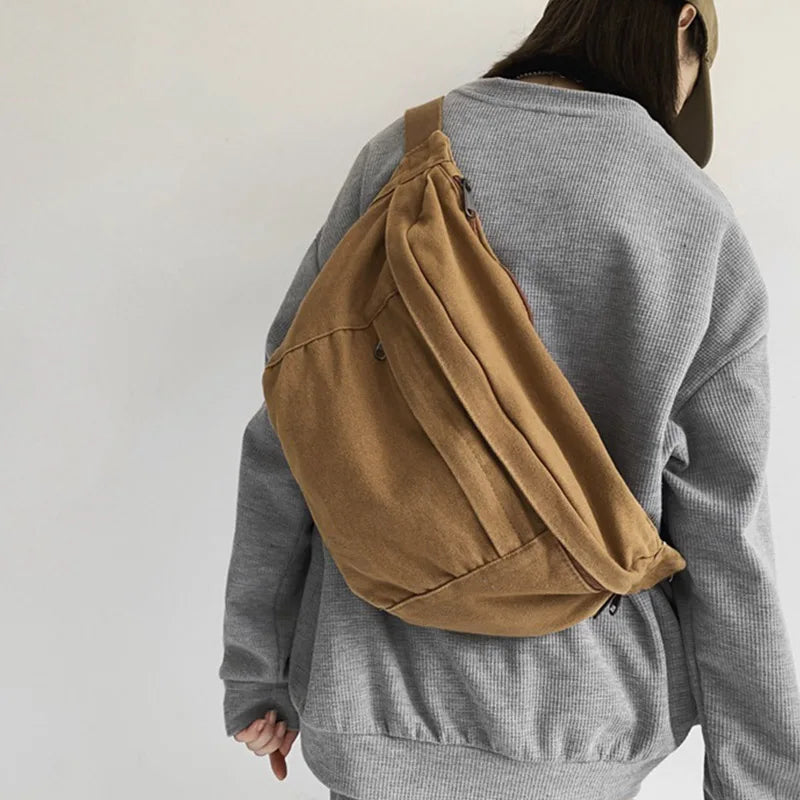 Unisex Canvas Heuptas XL β Ruime Crossbody Tas met Verstelbare Band
