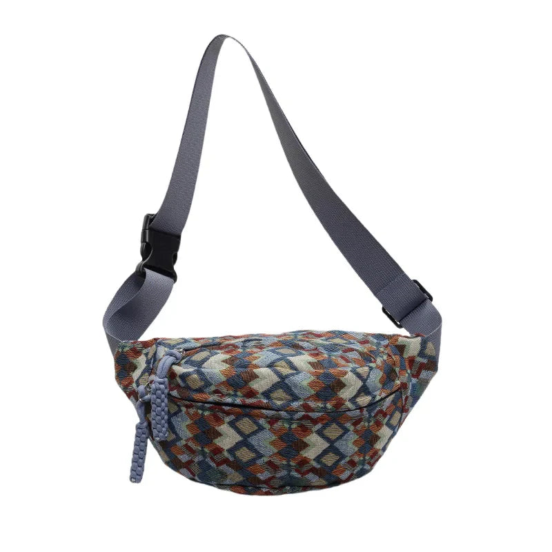 Geometrische Crossbody Bananentas – Stijlvolle Heuptas met Uniek Patroon