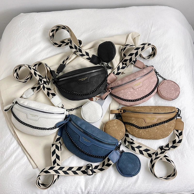Trendy Crossbody Schoudertas – Fashion Heuptas met Ketting & Extra Pouch