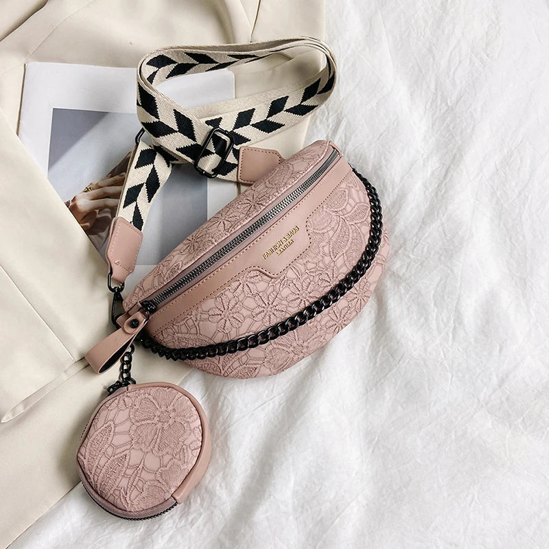 Trendy Crossbody Schoudertas – Fashion Heuptas met Ketting & Extra Pouch