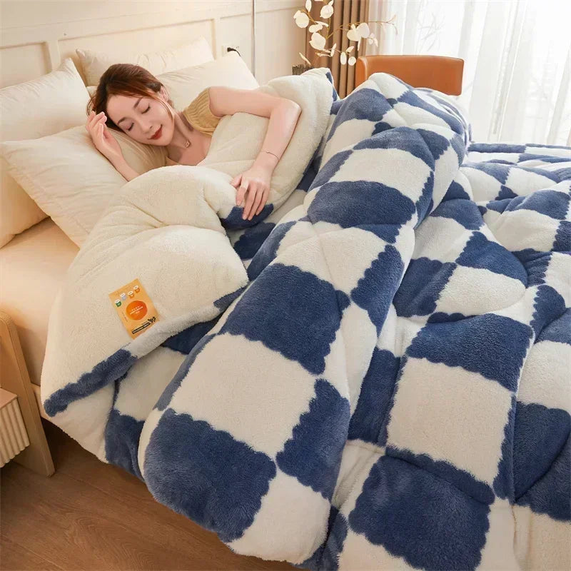Geruite Winterdeken – Zachte Fleece Plaid in Warm Blokpatroon