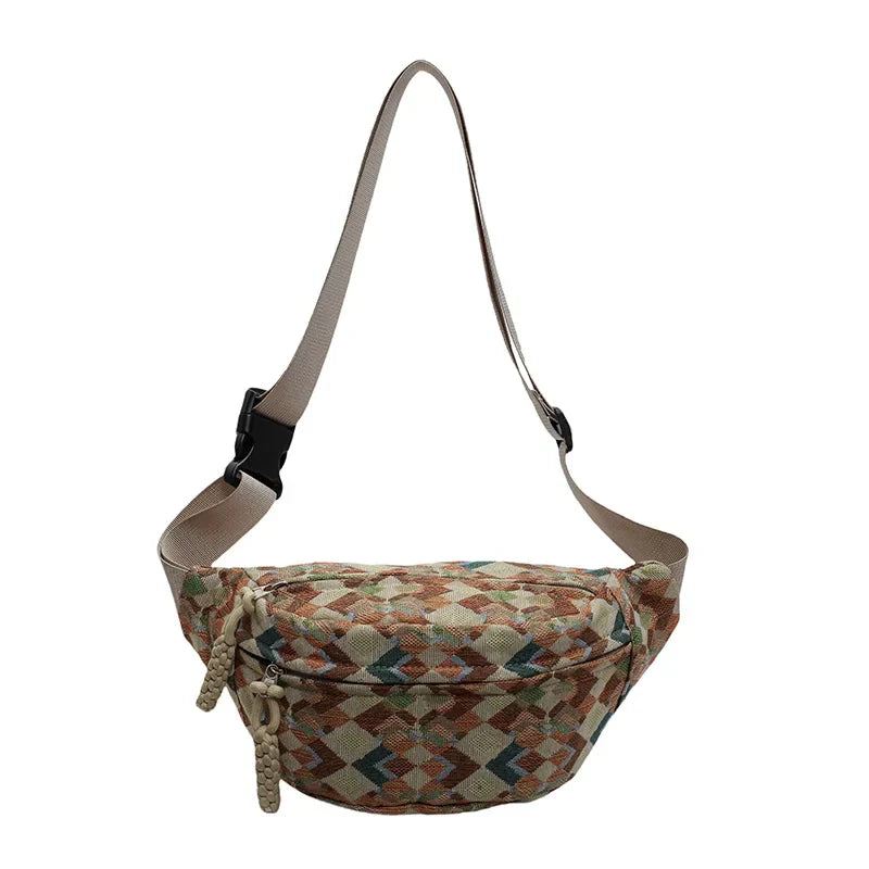 Geometrische Crossbody Bananentas – Stijlvolle Heuptas met Uniek Patroon