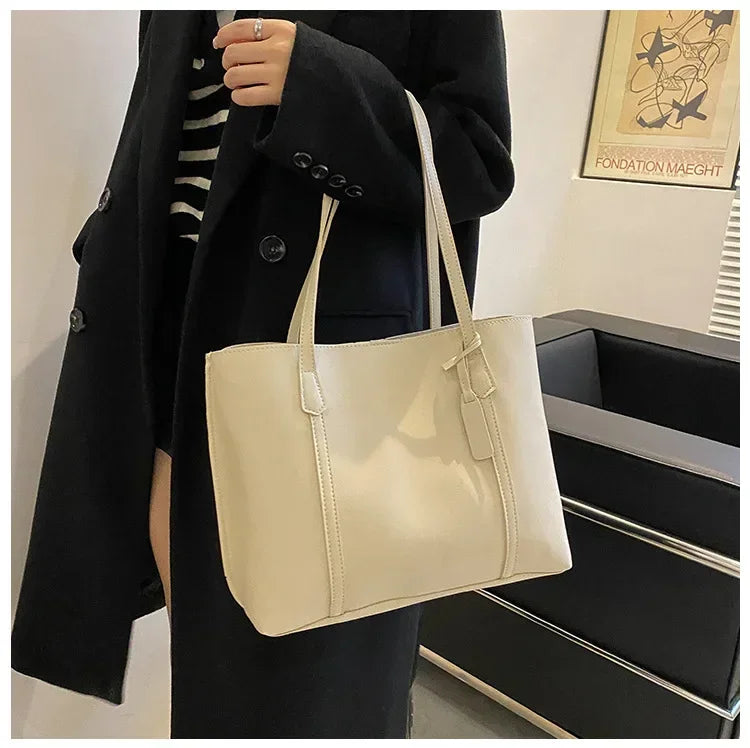 Leren Tote Bag Dames – Grote PU Leren Schoudertas | Vintage Handtas voor Werk en Dagelijks Gebruik