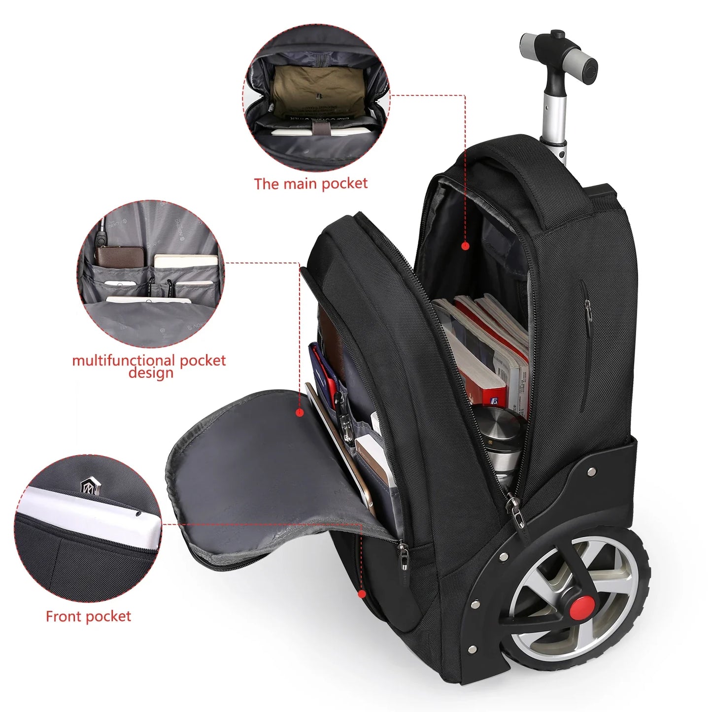 Trolley Rugzak met Trapklimwielen – Laptopvak – Waterdicht & Duurzaam – 35L – Voor School, Reizen & Werk