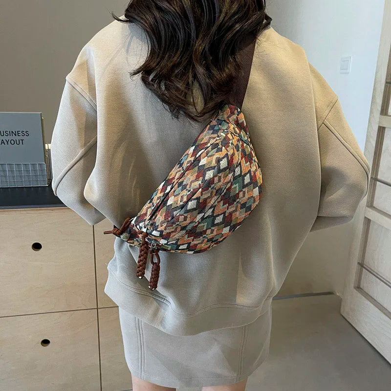 Geometrische Crossbody Bananentas – Stijlvolle Heuptas met Uniek Patroon