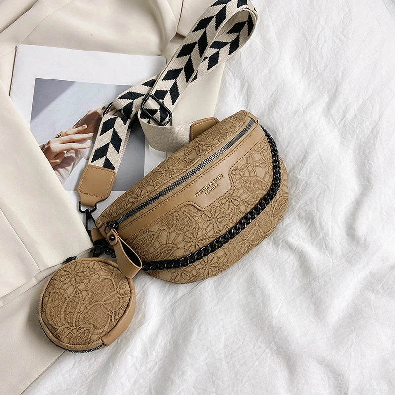 Trendy Crossbody Schoudertas – Fashion Heuptas met Ketting & Extra Pouch