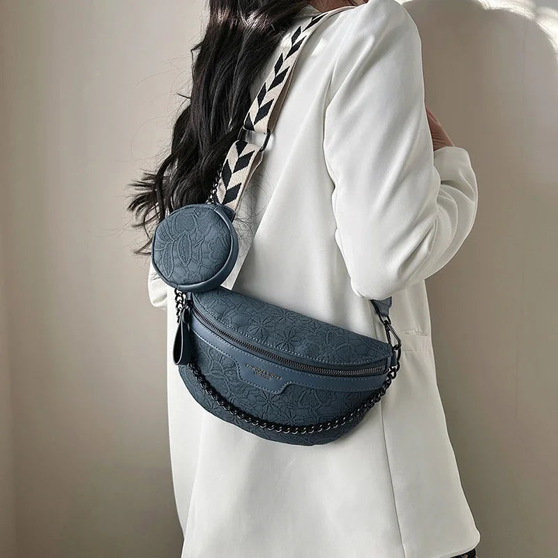 Trendy Crossbody Schoudertas – Fashion Heuptas met Ketting & Extra Pouch