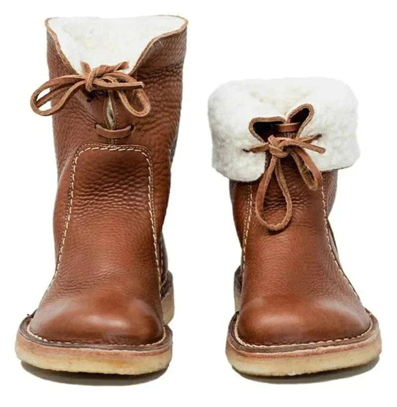 Dames Leren Winterlaarzen met Bontvoering – Warme Halfhoge Boots