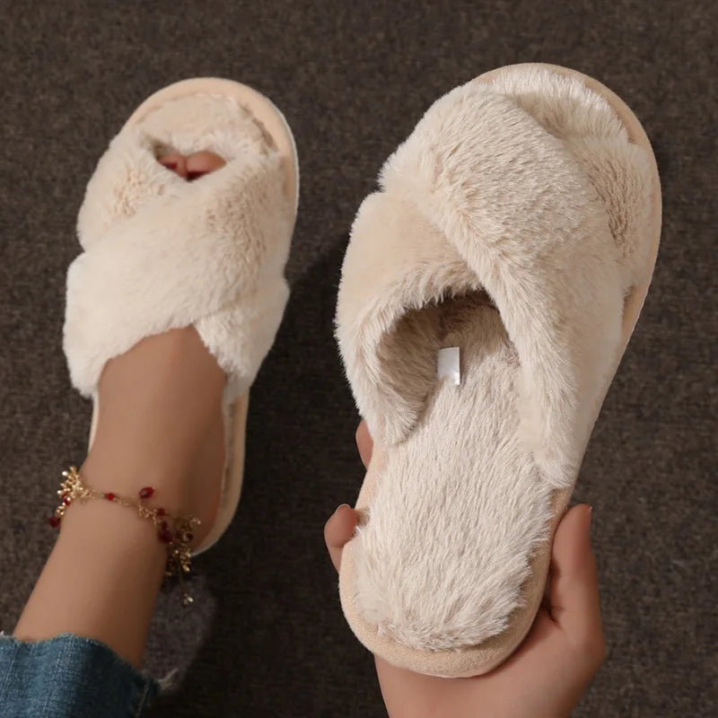 Dames Pantoffels met Open Teen – Comfortabele Huisschoenen met Kruisband Design