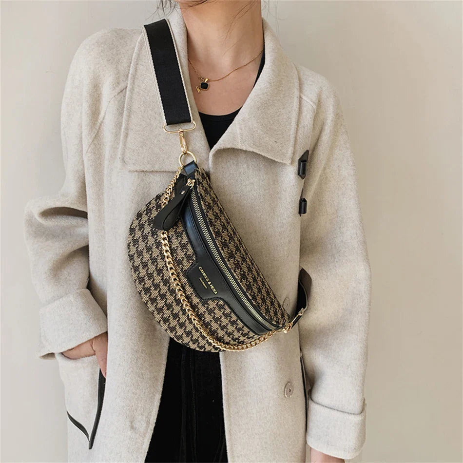 Pied-de-Poule Heuptas & Crossbody – Trendy Fanny Pack met Ruitpatroon – Chic & Praktisch