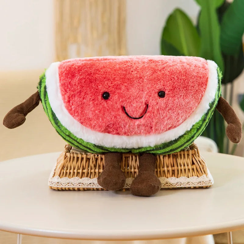 Pluche Watermeloen Knuffel – Zachte Fruitknuffel met Vrolijk Gezichtje