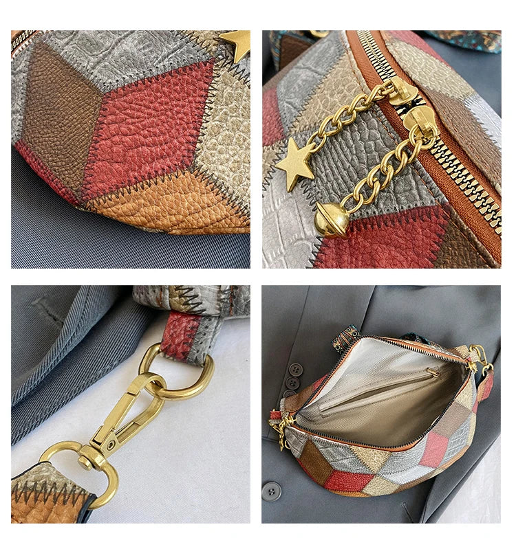 Kleurrijke Patchwork Crossbody Heuptas – Trendy Schoudertas met Uniek Design
